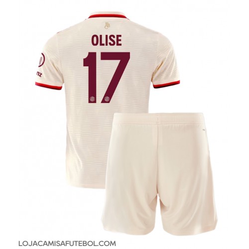 Camisa de Futebol Bayern Munich Michael Olise #17 Equipamento Alternativo Infantil 2024-25 Manga Curta (+ Calças curtas)